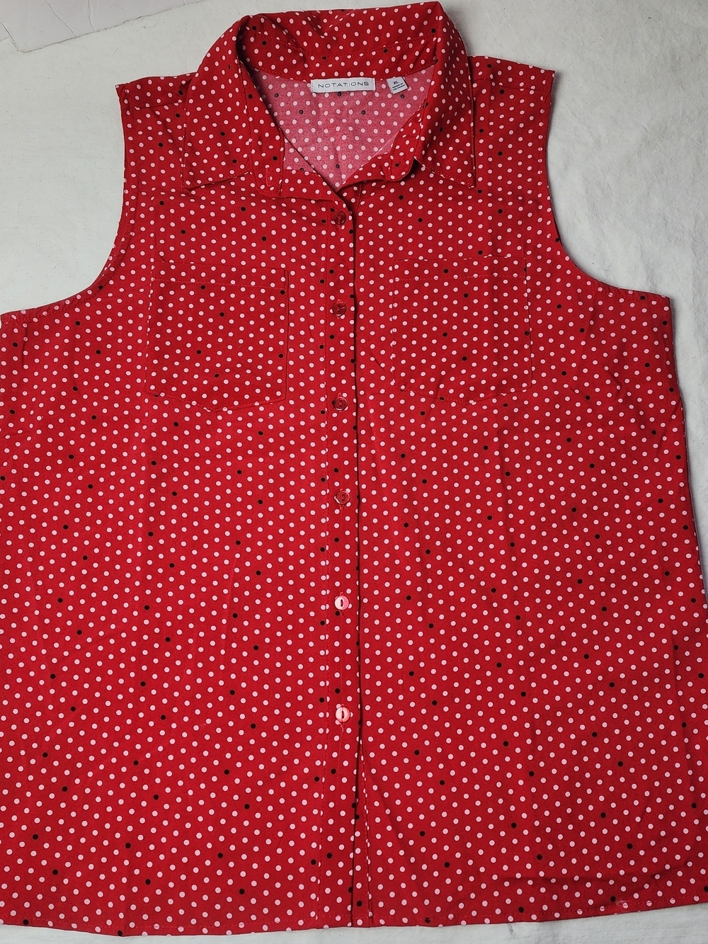 Notations Red Polka Dot Sleeveless Shirt XL